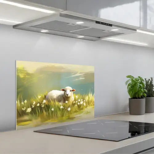 Schaap - Weide - Groen keuken achterwand spatscherm klein -3d_schuin