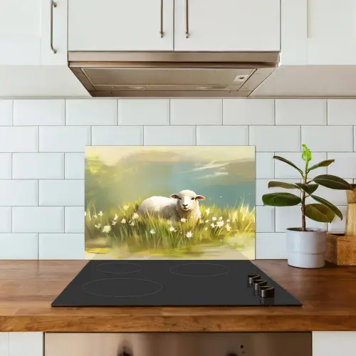 Schaap - Weide - Groen keuken achterwand spatscherm klein -sfeer2