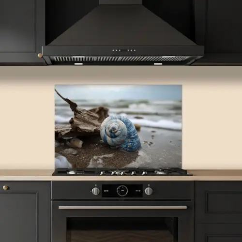 Schelp - Strand - Blauw - Zee keuken achterwand spatscherm klein -sfeer1