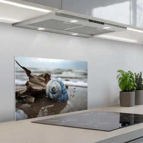 Schelp - Strand - Blauw - Zee keuken achterwand spatscherm klein -3d_schuin