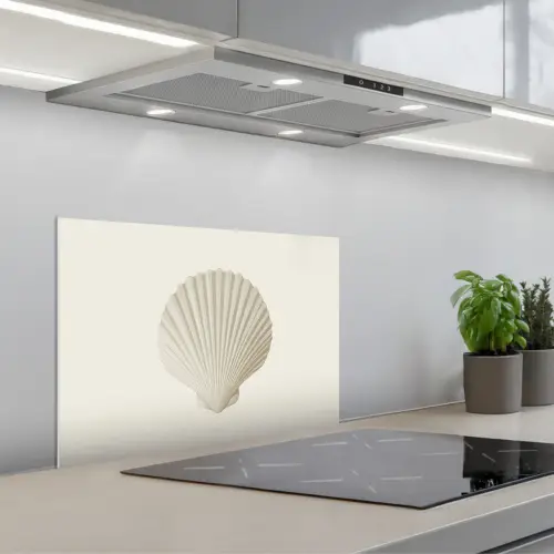 Schelp - Minimalistisch - Wit keuken achterwand spatscherm klein -3d_schuin