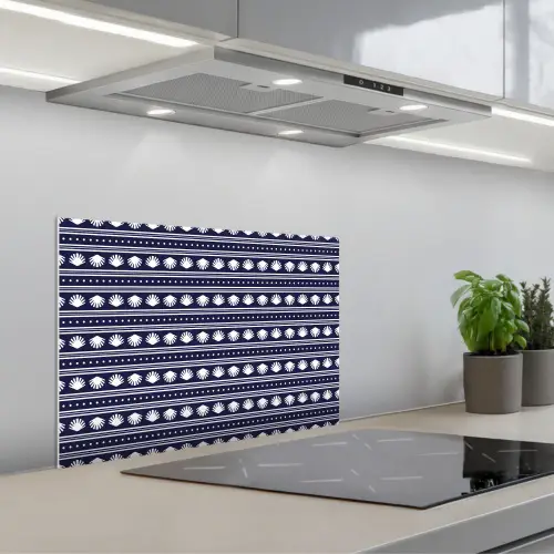 Schelp - Nautisch - Blauw - Wit keuken achterwand spatscherm klein 900 -3d_schuin