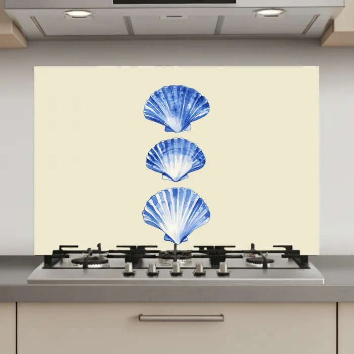Schelpen - Blauw - Beige keuken achterwand spatscherm klein -3d_website