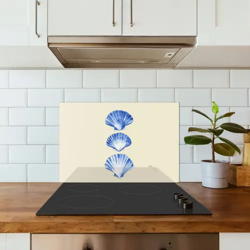 Schelpen - Blauw - Beige keuken achterwand spatscherm klein -sfeer2