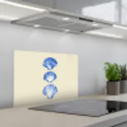 Schelpen - Blauw - Beige keuken achterwand spatscherm klein -3d_schuin