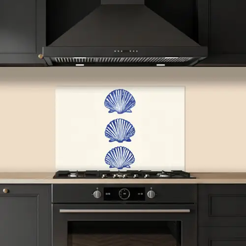 Schelpen - Blauw - Patroon keuken achterwand spatscherm klein -sfeer1