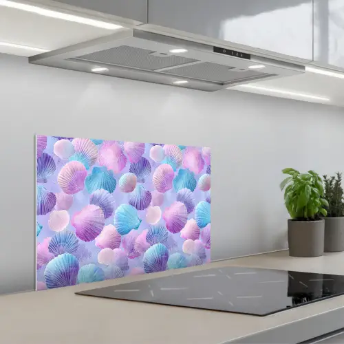 Schelpen - Paars - Blauw - Patroon keuken achterwand spatscherm klein -3d_schuin