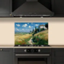 Zandpad - Huis - Bomen - Grasveld keuken achterwand spatscherm klein -sfeer1