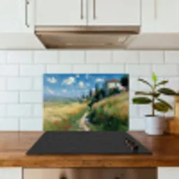 Zandpad - Huis - Bomen - Grasveld keuken achterwand spatscherm klein -sfeer2