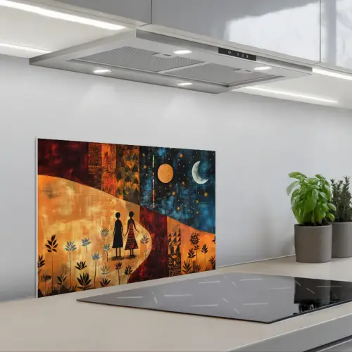 Silhouetten - Abstract - Zon - Maan keuken achterwand spatscherm klein -3d_schuin