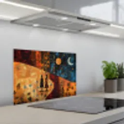 Silhouetten - Abstract - Zon - Maan keuken achterwand spatscherm klein -3d_schuin