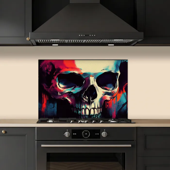 Schedel - Abstract - Rood - Blauw - Graffiti keuken achterwand spatscherm klein -sfeer1