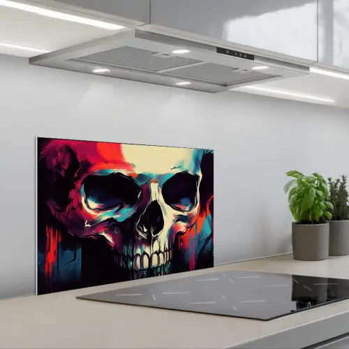 Schedel - Abstract - Rood - Blauw - Graffiti keuken achterwand spatscherm klein -3d_schuin