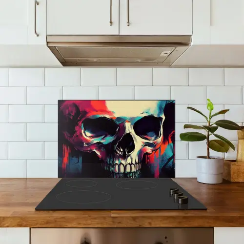 Schedel - Abstract - Rood - Blauw - Graffiti keuken achterwand spatscherm klein -sfeer2