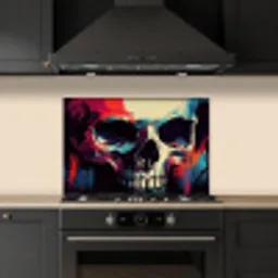 Schedel - Abstract - Rood - Blauw - Graffiti keuken achterwand spatscherm klein -sfeer1