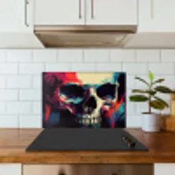 Schedel - Abstract - Rood - Blauw - Graffiti keuken achterwand spatscherm klein -sfeer2