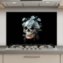 Schedel - Blauw - Bloemen - Bladeren keuken achterwand spatscherm klein -3d_website