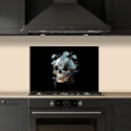 Schedel - Blauw - Bloemen - Bladeren keuken achterwand spatscherm klein -sfeer1