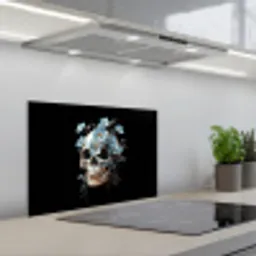 Schedel - Blauw - Bloemen - Bladeren keuken achterwand spatscherm klein -3d_schuin