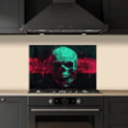Schedel - Cyberpunk - Neon Rood keuken achterwand spatscherm klein -sfeer1