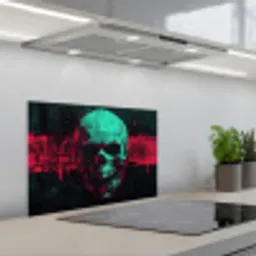 Schedel - Cyberpunk - Neon Rood keuken achterwand spatscherm klein -3d_schuin