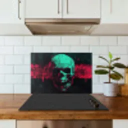 Schedel - Cyberpunk - Neon Rood keuken achterwand spatscherm klein -sfeer2