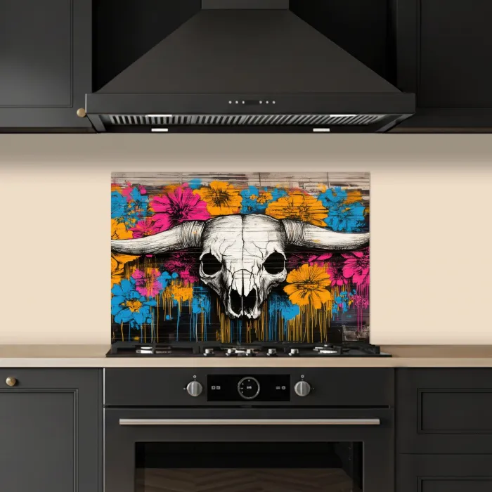 Schedel - Bloemen - Graffiti keuken achterwand spatscherm klein -sfeer1