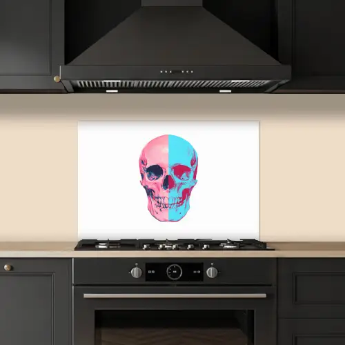 Schedel - Grafisch - Roze - Verdeeld keuken achterwand spatscherm klein -sfeer1