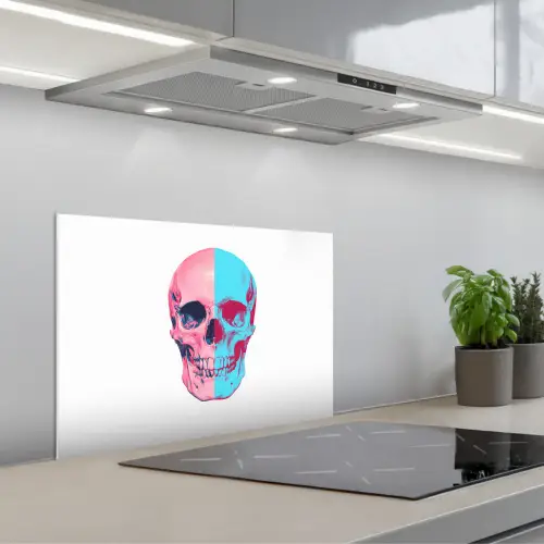 Schedel - Grafisch - Roze - Verdeeld keuken achterwand spatscherm klein -3d_schuin