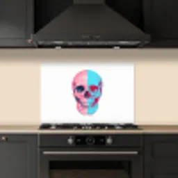 Schedel - Grafisch - Roze - Verdeeld keuken achterwand spatscherm klein -sfeer1