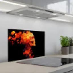 Schedel - Oranje - Zijaanzicht - Vlammen keuken achterwand spatscherm klein -3d_schuin