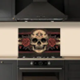 Schedel - Rozen - Gotisch keuken achterwand spatscherm klein -sfeer1