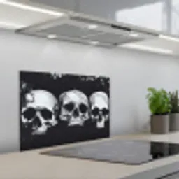 Schedels - Zwart - Contrast keuken achterwand spatscherm klein -3d_schuin