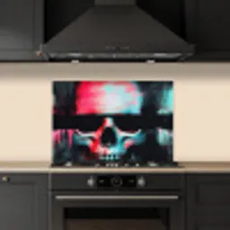 Schedels - Glitch - Cyberpunk keuken achterwand spatscherm klein -sfeer1