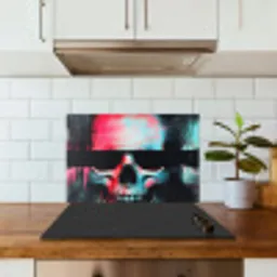 Schedels - Glitch - Cyberpunk keuken achterwand spatscherm klein -sfeer2