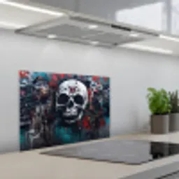 Schedels - Graffiti - Abstract keuken achterwand spatscherm klein -3d_schuin