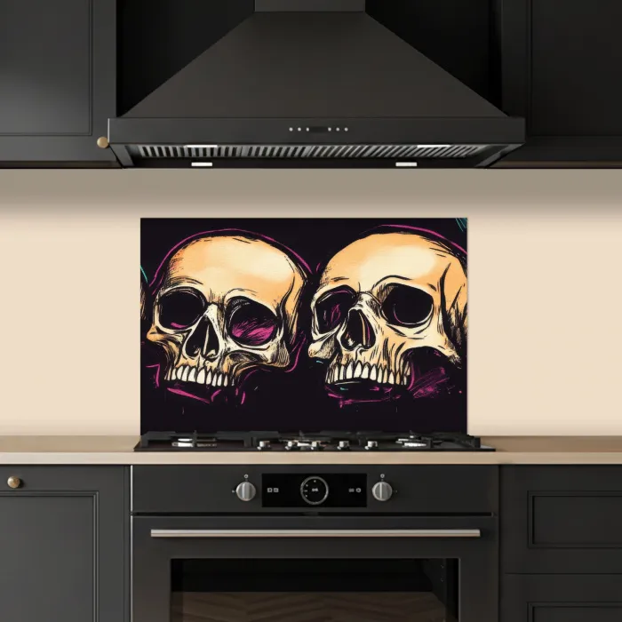 Schedels - Graffiti - Neon keuken achterwand spatscherm klein -sfeer1