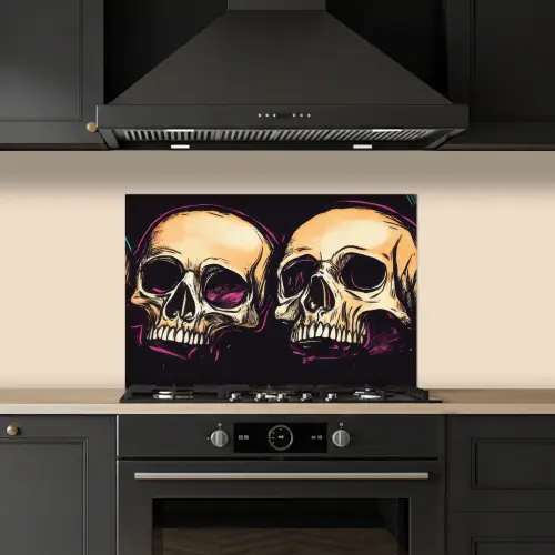 Schedels - Graffiti - Neon keuken achterwand spatscherm klein -sfeer1