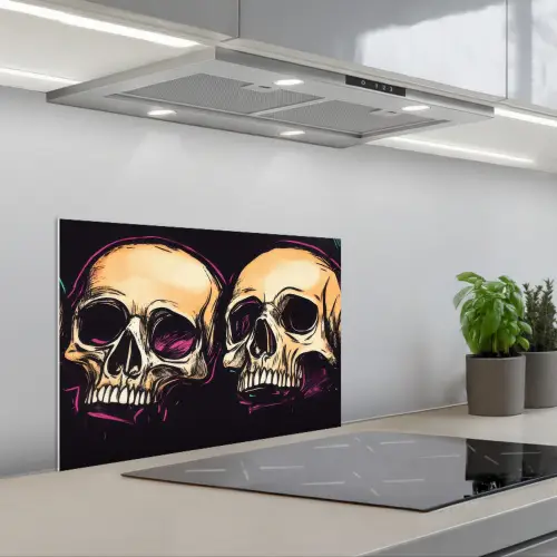 Schedels - Graffiti - Neon keuken achterwand spatscherm klein -3d_schuin