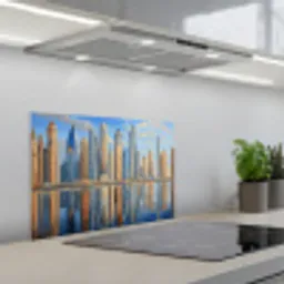 Skyline - Wolkenkrabbers - Water - Blauw keuken achterwand spatscherm klein -3d_schuin