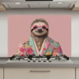 Luiaard - Bloemenprint - Bril - Roze keuken achterwand spatscherm klein -3d_website