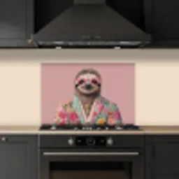 Luiaard - Bloemenprint - Bril - Roze keuken achterwand spatscherm klein -sfeer1