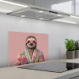 Luiaard - Bloemenprint - Bril - Roze keuken achterwand spatscherm klein -3d_schuin