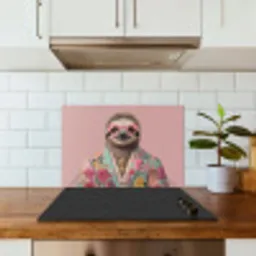 Luiaard - Bloemenprint - Bril - Roze keuken achterwand spatscherm klein -sfeer2