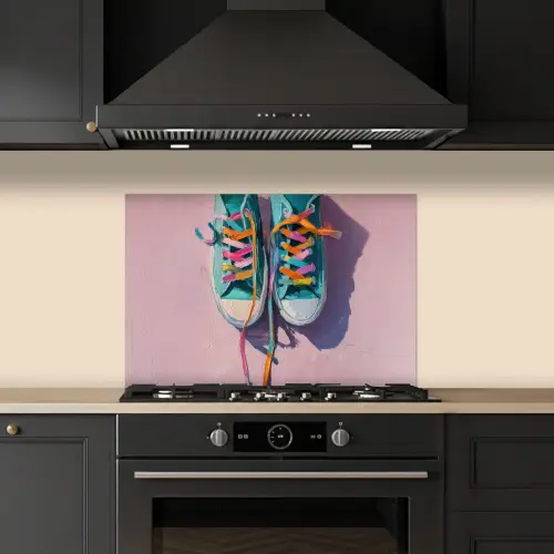 Sneakers - Veters - Kleurrijk - Schaduw keuken achterwand spatscherm klein -sfeer1