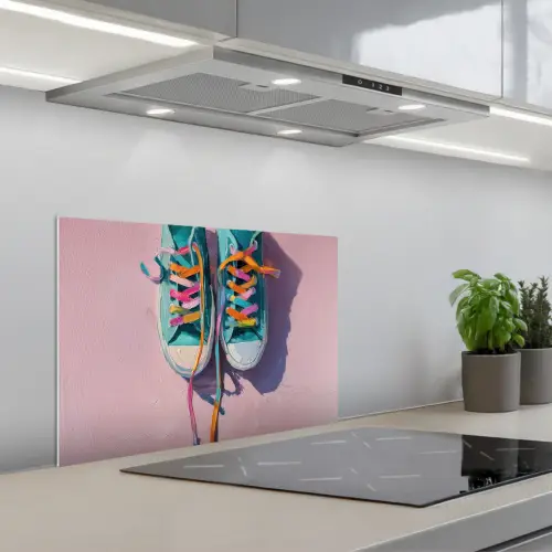 Sneakers - Veters - Kleurrijk - Schaduw keuken achterwand spatscherm klein -3d_schuin