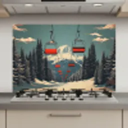 Sneeuw - Skilift - Rood - Bomen keuken achterwand spatscherm klein -3d_website
