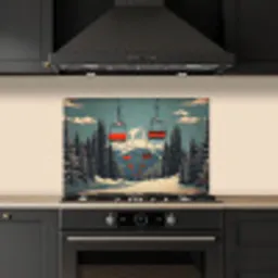 Sneeuw - Skilift - Rood - Bomen keuken achterwand spatscherm klein -sfeer1