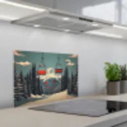 Sneeuw - Skilift - Rood - Bomen keuken achterwand spatscherm klein -3d_schuin
