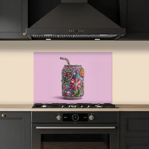 Frisdrankblikje - Bloemenpatroon - Edelstenen - Kleurrijk keuken achterwand spatscherm klein -sfeer1